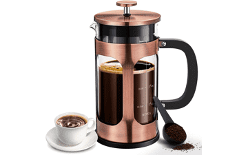 BAYKA 34oz French Press Coffee Maker, Glass Copper Stainless Steel, Heat Resistant Borosilicate Coffee Pot