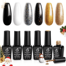 Beetles Black Gold Glitter Gel Nail Polish Set - 6 Colors All Season Kit Soak Off UV Lamp Nail Art Christmas Gift for Women