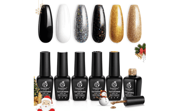 Beetles Black Gold Glitter Gel Nail Polish Set - 6 Colors All Season Kit Soak Off UV Lamp Nail Art Christmas Gift for Women