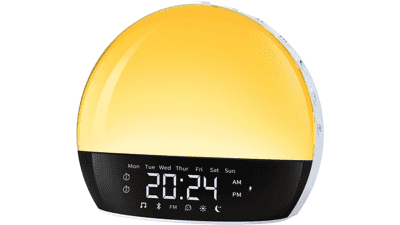 Bluetooth Speaker Sunrise Alarm Clock with Sunset Simulation, Dual Alarms, FM Radio, Reading Lamp, 11 Natural Sounds for Gentle Wake Up