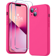 BossKiss iPhone 13 Case - Premium Silicone [Camera Protection] [2 Screen Protectors] [Soft Anti-Scratch Microfiber Lining] - Hot Pink