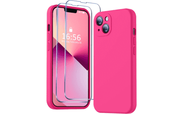 BossKiss iPhone 13 Case - Premium Silicone [Camera Protection] [2 Screen Protectors] [Soft Anti-Scratch Microfiber Lining] - Hot Pink