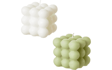 Bubble Candle - Cube Soy Wax Candles, Home Decor Candle, Scented Candle Set 2 Pieces (White+Green)