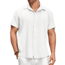 COOFANDY Men's Cotton Linen Relaxed Fit Short Sleeve Beach Button Down Shirt