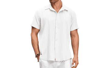 COOFANDY Men's Cotton Linen Relaxed Fit Short Sleeve Beach Button Down Shirt