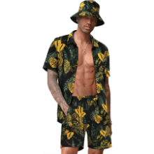 COOFANDY Men's Hawaiian Shirt and Short Set - Flower Beach Outfit with Bucket Hats