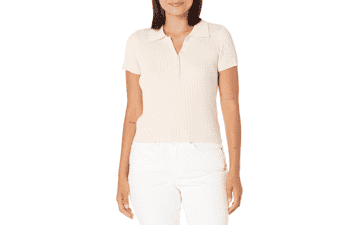 Calvin Klein Ribbed Cap Sleeve Polo Shirt for Women