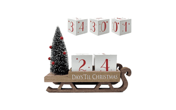 Christmas Countdown Blocks Santa Sleigh Advent Calendar - Wooden Farmhouse Rustic Sign Xmas Party Holiday Décor