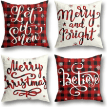 Christmas Pillow Covers 18x18 Inches Set of 4 Farmhouse Buffalo Plaid Black and Red Throw Pillow Case