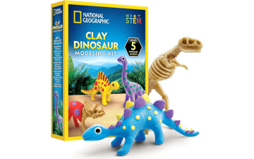 Clay Dinosaur Arts & Crafts Kit - Air Dry Clay for Kids Craft Kit with 5 Clay Colors, 5 Dino Skeletons, Sculpting Tool & Googly Eyes