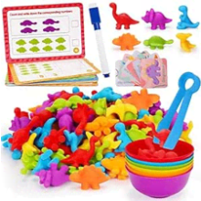 Counting Dinosaurs Toys Matching Games for Kids with Color Sorting Bowls