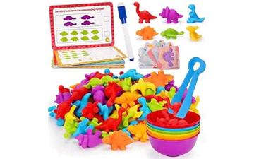 Counting Dinosaurs Toys Matching Games for Kids with Color Sorting Bowls