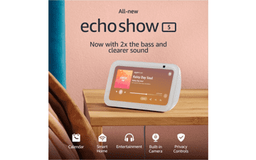 Echo Show 5 (3rd Gen, 2023) | Smart Display with Enhanced Bass and Clear Sound - Glacier White