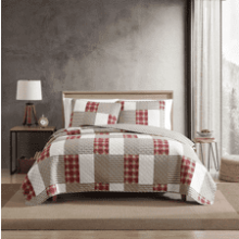 Eddie Bauer Quilt Set - Reversible Cotton Bedding with Matching Shams - Lightweight Home Decor for All Seasons - Camino Island Red - Queen