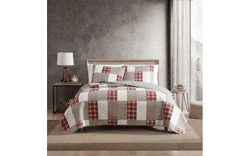 Eddie Bauer Quilt Set - Reversible Cotton Bedding with Matching Shams - Lightweight Home Decor for All Seasons - Camino Island Red - Queen