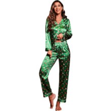 Ekouaer Classic Button Down Satin Silk Pajama Set for Women