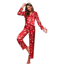 Ekouaer Classic Button Down Satin Silk Pajama Set for Women