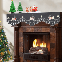 Embroidered Snowman Mantel Shelf Top Scarf Runner for Christmas - Gray, 70 × 17 inches