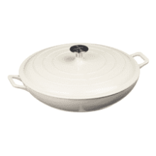 Enameled Cast Iron Covered Oval Casserole Skillet - 3.3-Quart - White