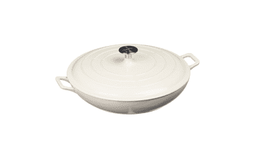 Enameled Cast Iron Covered Oval Casserole Skillet - 3.3-Quart - White