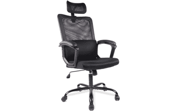 Ergonomic Mesh Office Chair with Lumbar Support, Adjustable Headrest, Armrest, and Wheels - High Back, Swivel Rolling (Black)