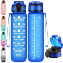 Esgreen 32 oz Water Bottle with Motivational Time Maker - BPA-free Plastic Drinking Bottle with Strap - Leakproof Lightweight Timed Waterbottle for Fitness Sports Travel Gym