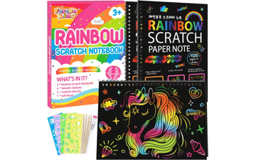 FEREDO KIDS Rainbow Scratch Notebook Paper - Black Scratch Off Art Crafts Supplies