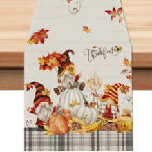 Fall Gnomes Pumpkin Table Runner - 13x72 Inch - Autumn Leaves Harvest Thanksgiving Kitchen Dining Table Decoration - Indoor Outdoor Home Party Decor