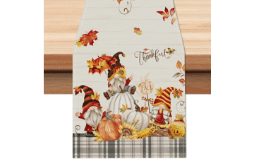 Fall Gnomes Pumpkin Table Runner - 13x72 Inch - Autumn Leaves Harvest Thanksgiving Kitchen Dining Table Decoration - Indoor Outdoor Home Party Decor