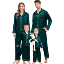 Family Matching Silk Satin Pajamas Button Down Sleepwear Long Sleeve Nightwear Set