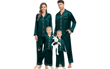 Family Matching Silk Satin Pajamas Button Down Sleepwear Long Sleeve Nightwear Set