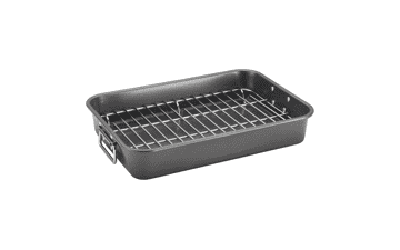 Farberware Nonstick Steel Roaster with Flat Rack - 11-Inch x 15-Inch - Gray