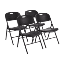 Folding Plastic Chair, 350-Pound Capacity, Black, 4-Pack