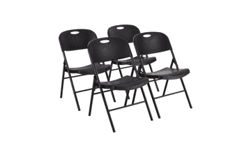 Folding Plastic Chair, 350-Pound Capacity, Black, 4-Pack