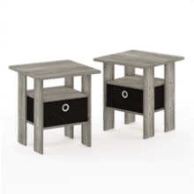 Furinno Andrey 2-Piece End Table Set with Bin Drawer - French Oak Grey