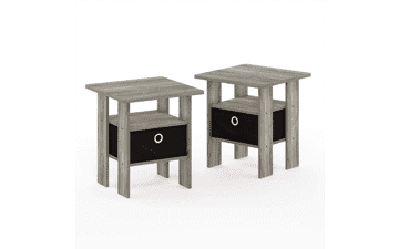 Furinno Andrey 2-Piece End Table Set with Bin Drawer - French Oak Grey