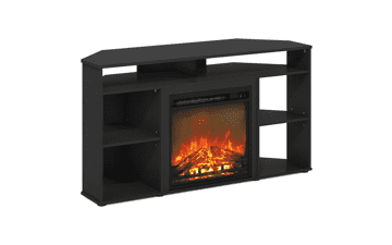 Furinno Jensen Corner TV Stand with Fireplace - Fits 55 Inch TVs - Americano