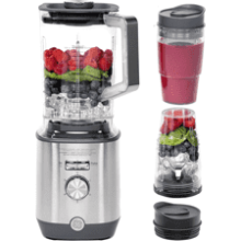 GE 5-Speed Blender with (2) 16 oz Blender Cups | Kitchen Essentials for Shakes, Smoothies & More | 64 oz Tritan Jar, 8-10 Servings | Stainless Steel Blades & Exterior | 1000 Watts