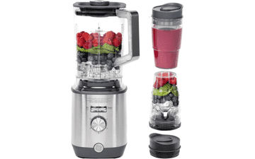 GE 5-Speed Blender with (2) 16 oz Blender Cups | Kitchen Essentials for Shakes, Smoothies & More | 64 oz Tritan Jar, 8-10 Servings | Stainless Steel Blades & Exterior | 1000 Watts