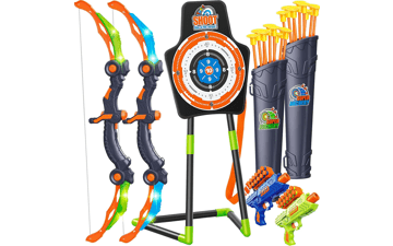 GMAOPHY Bow and Arrow for Boys, Birthday Gift for Kids, Indoor Outdoor Activity Toys, LED Light Up Archery Toy with Suction Cup Arrows, Standing Target & Quiver