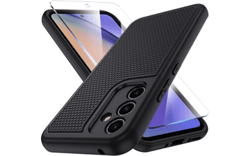 Galaxy A54 5G Case - Camera Protection, Non-Slip Textured Back, Tempered Glass Screen Protector - Black