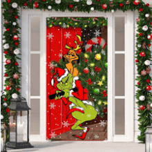 Grinch Christmas Decorations Door Cover - Merry Grinchmas - 6 X 3ft - Black Buffalo Grid Flag Photography Banner - Winter Holiday Home Kitchen