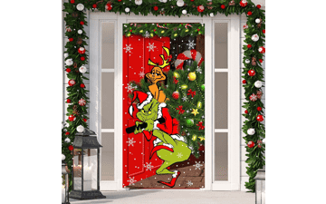 Grinch Christmas Decorations Door Cover - Merry Grinchmas - 6 X 3ft - Black Buffalo Grid Flag Photography Banner - Winter Holiday Home Kitchen