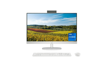 HP 27 inch All-in-One Desktop PC, FHD Display, Intel Core i7-1355U, 12 GB RAM, 512 GB SSD, Iris Xe Graphics, Windows 11 Pro, Black