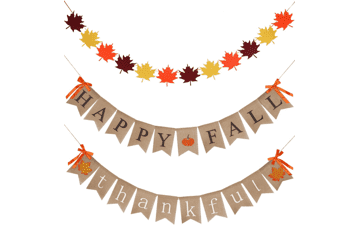 Happy Fall Banner Thankful Give Thanks and Felt Fall Leaves Garland for Thanksgiving Decoration