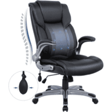 High Back Executive Office Chair - Ergonomic Home Computer Desk Leather Chair with Flip-up Arms, Adjustable Tilt Lock, Swivel Rolling - Black