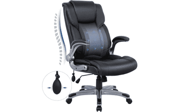 High Back Executive Office Chair - Ergonomic Home Computer Desk Leather Chair with Flip-up Arms, Adjustable Tilt Lock, Swivel Rolling - Black