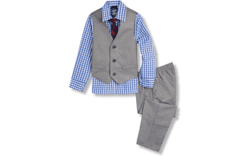 IZOD Boys' 4-Piece Set: Collared Dress Shirt, Tie, Vest, Pants