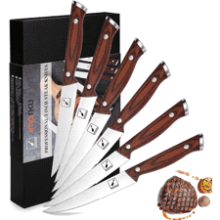 Imarku Serrated Steak Knives Set of 6 with Pakka Wooden Handle - Japanese High Carbon Stainless Steel