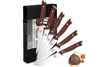 Imarku Serrated Steak Knives Set of 6 with Pakka Wooden Handle - Japanese High Carbon Stainless Steel